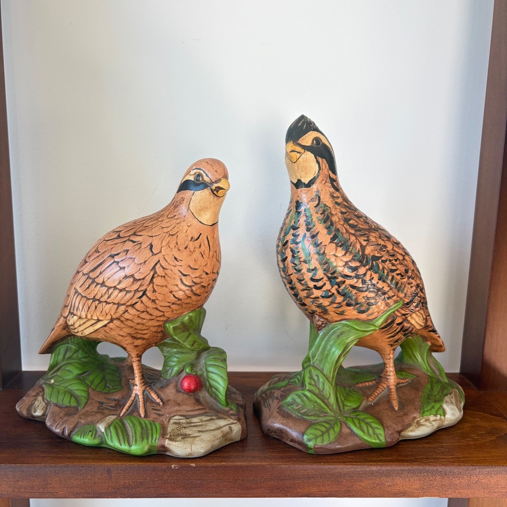 Vintage Holland Mold Ceramic Quail Figurines Hand Painted Pair Bobwhite Birds